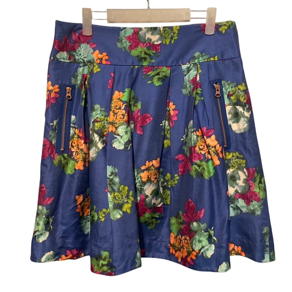Anthropologie Maeve Silk Blend Navy Floral A-Line Skirt Ladies Size 12